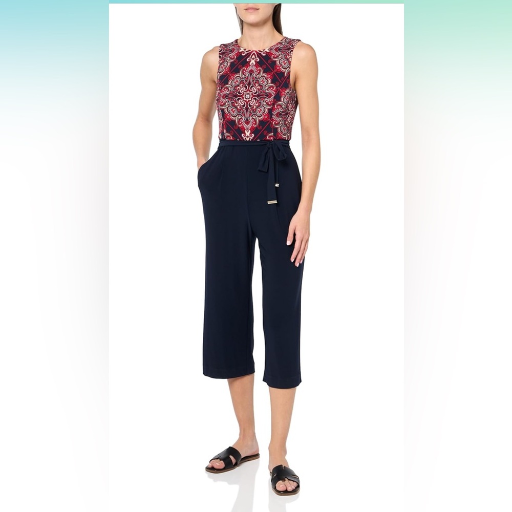 Tommy Hilfiger Women's Bandana Tie Waist Sleeveless Jumpsuit